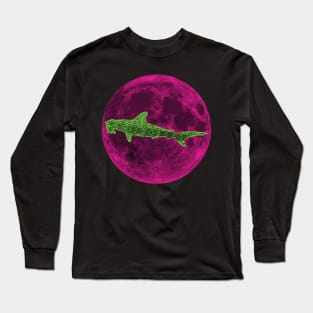 Bright Green Polynesian Pink Moon Hammerhead Shark Long Sleeve T-Shirt